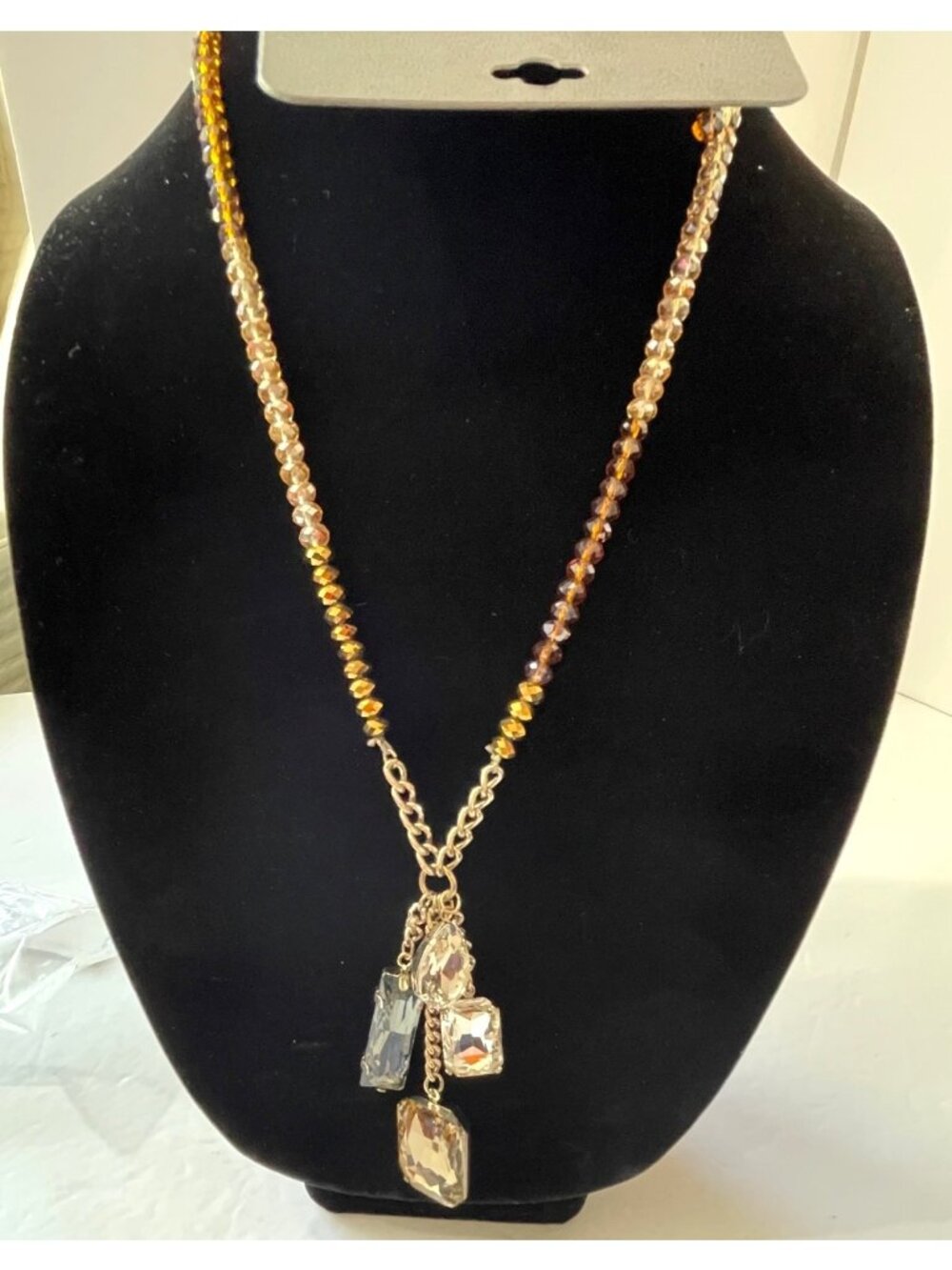 Express Long Faceted Crystal Bead Necklace Cluster Pendants Vintage Y2K Deadstoc
